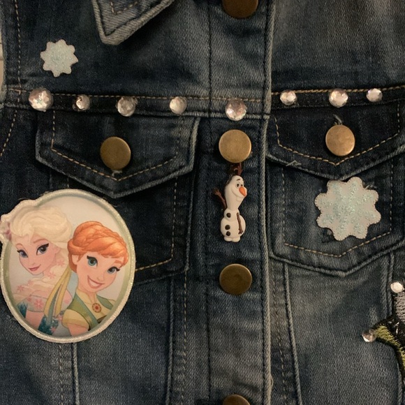 OOAK Frozen Upcycled Handmade Girls Denim Vest Handcraft Unique Elsa Olaf Size 5 - Picture 2 of 10